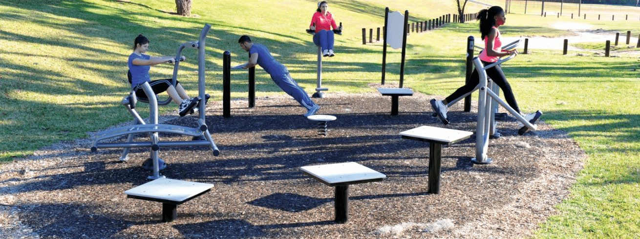 Outdoor park exercise equipment.
