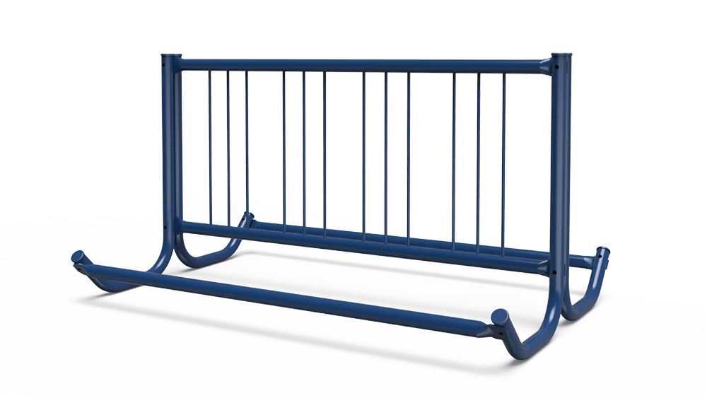 Blue metal bike rack